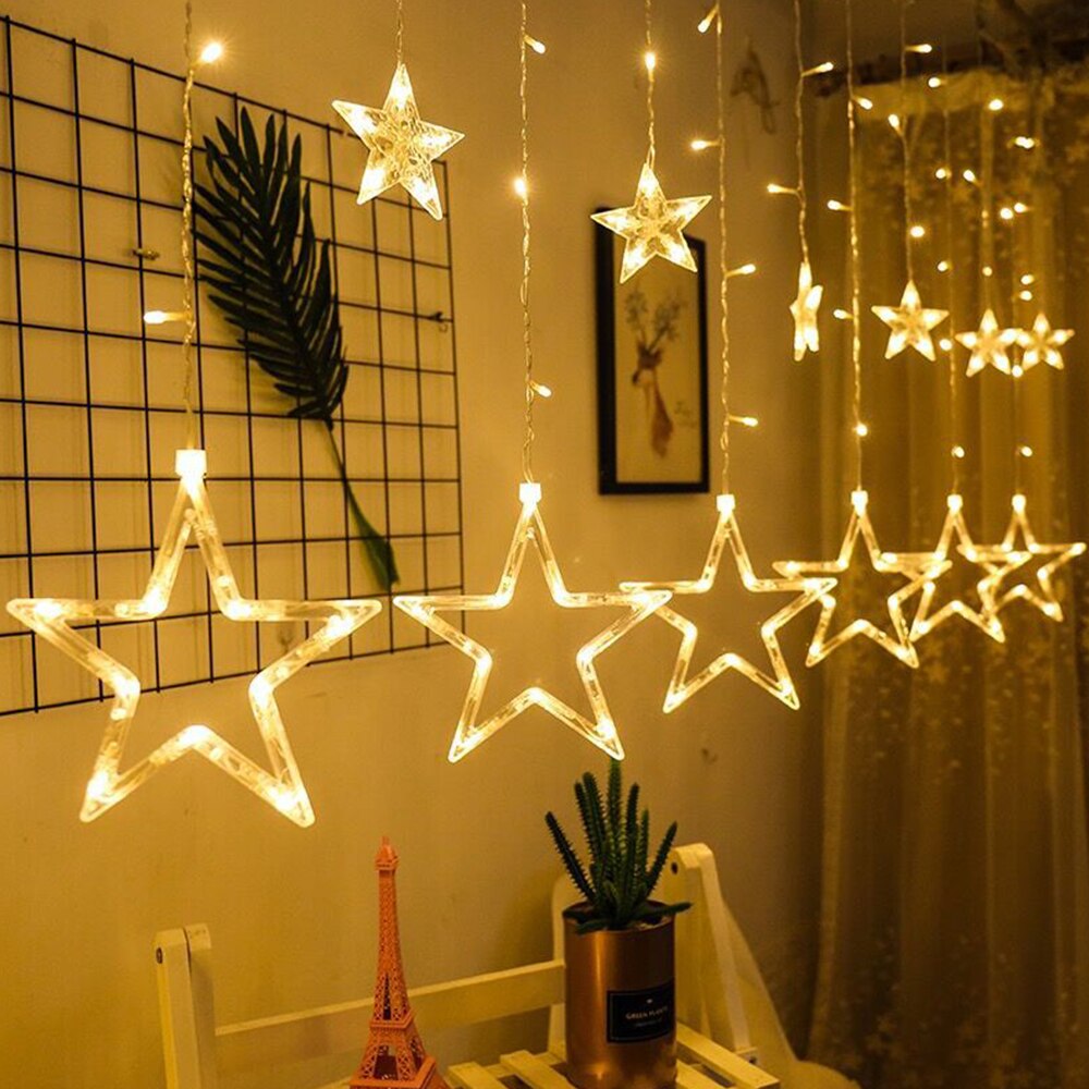 220V Curtain LED String Light Fairy Icicle 2.5M Star Christmas Garland Wedding Party Window Outdoor Year Decorat Light: 2.5M Warm White