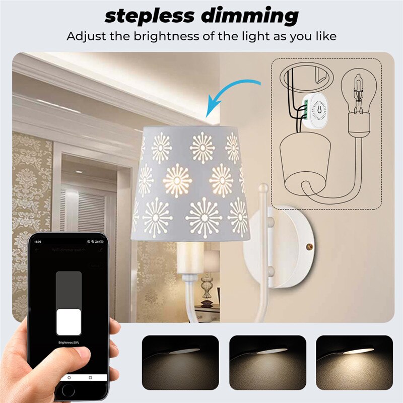 Tuya Smart WiFi LED Dimmer Switch Mini Home Light DIY On-Off Breaker Module 85-250v Support Dimmable Bulb Alexa Google Home