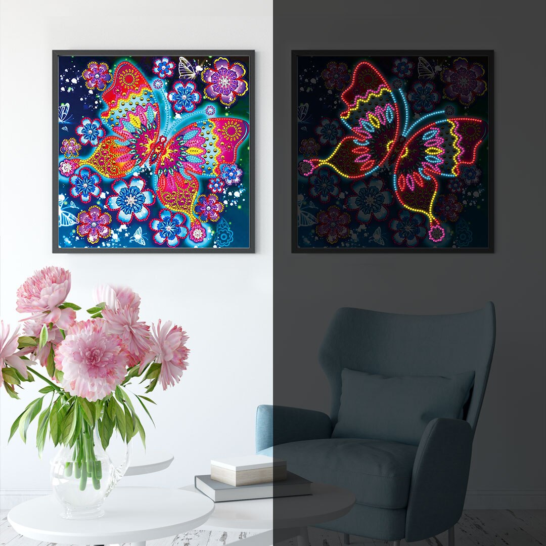 5D Lichtgevende Diamant Schilderij Vlinder Night A... Grandado