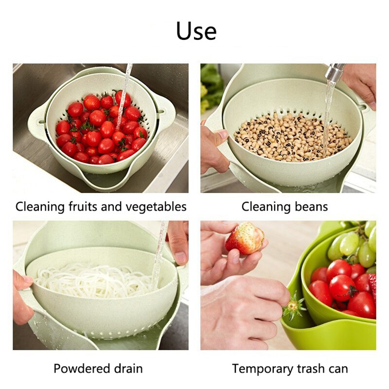 2-In-1 Multifunctionele Keuken Vergiet/Zeef Kom Set Mengen Fruit Groenten Dubbele Gelaagde Draaibare Afvoer Mand wassen