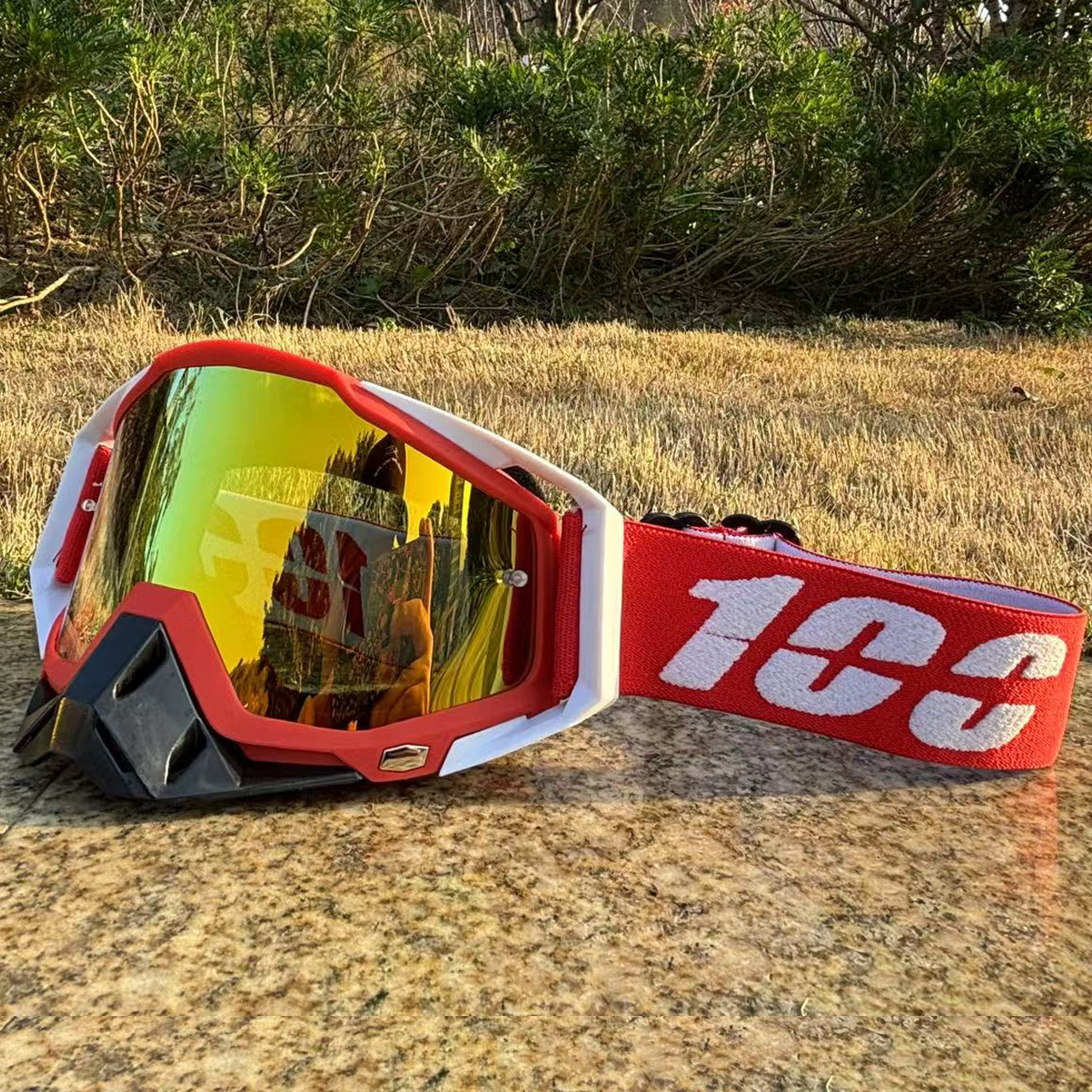 100 motorcykelglasögon skyddsglasögon motocrossglasögon hjälm mx moto dirt bike atv skidåkning utomhussporter glasögon skoter mask: Guld-