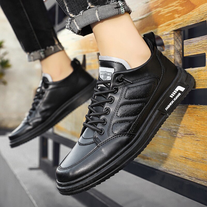 Herfst Leer Mannen Sneakers Wit Ademende Casual Mannen Schoenen Big Size Black Man Gevulkaniseerd Schoenen Zapatillas Hombre Joker