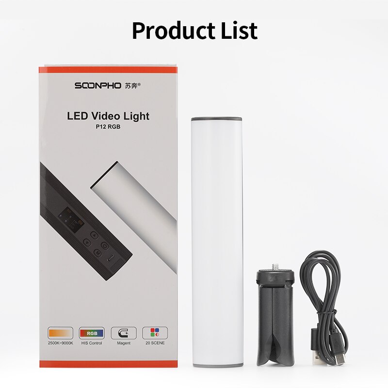 SOONPHO P12 LED RGB Photography Lighting Stick Handheld Soft Light Tube Stick Video Lamp For Photography Studio: Default Title