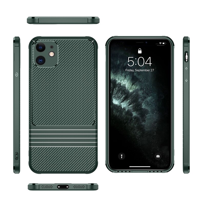 Iphone 11 Mobiele Telefoon Shell Siliconen Soft Shell Apple 11 Pro Max Carbon Fiber Anti-Val Tpu Beschermende mouw