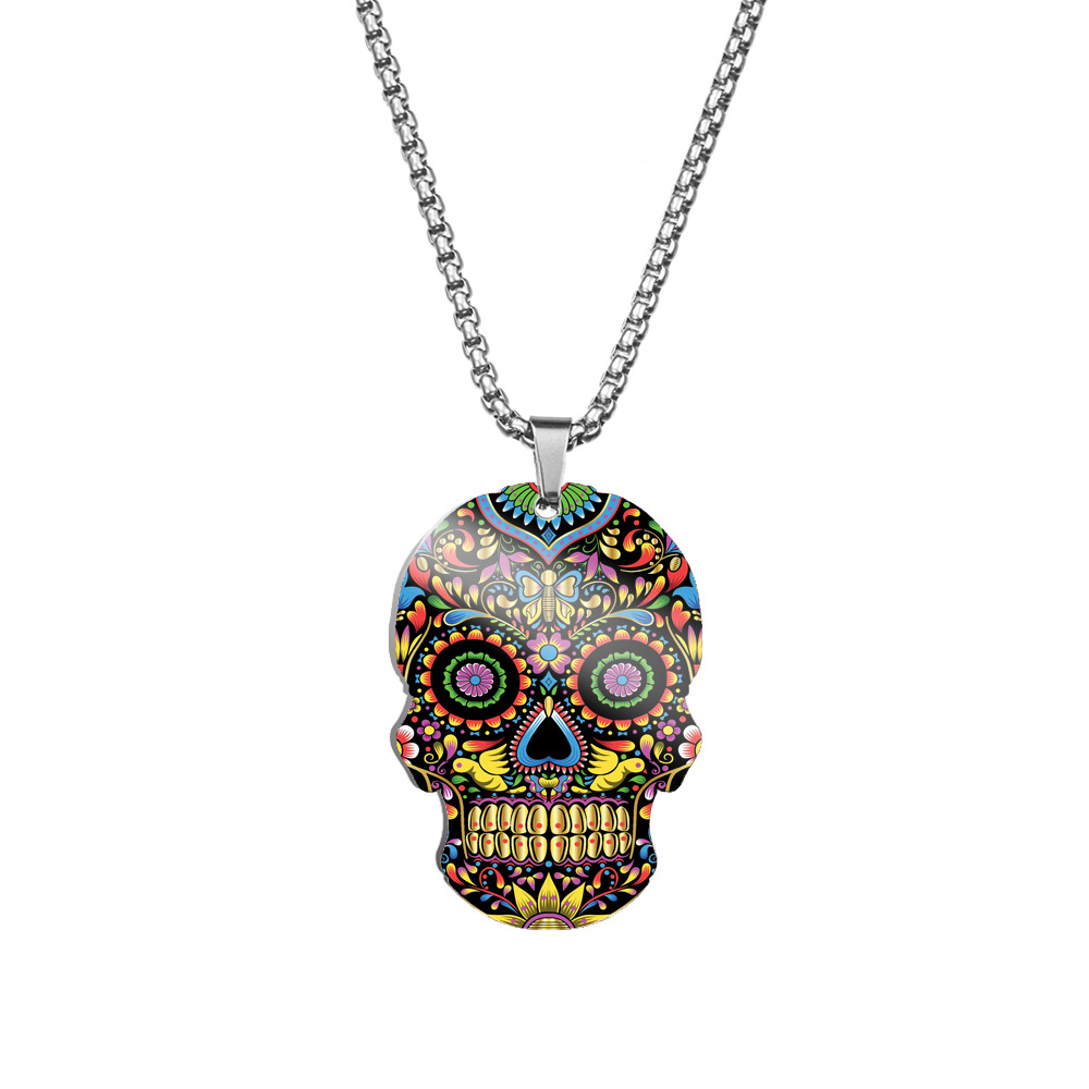 HNSP collar con colgante de calavera con impresión 3D de acero inoxidable para hombres y mujeres, joyería de Halloween, accesorio de: Color amarillo dorado claro