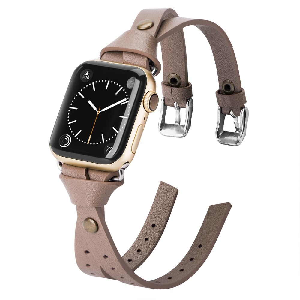 Toyouths dobbel skinnrem for apple watch serie 5 4 3 2 1 stropp for iwatch chic kvinner menn skinn 38mm/40mm /42mm/44mm: Rosa grå / 38mm 40mm