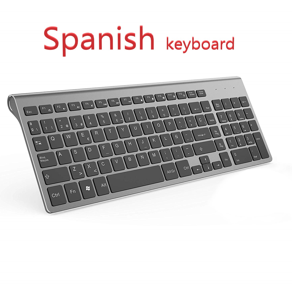 Teclado sem fio mouse espanhol/russo conjunto 2.4g ultra-fino design elegante para escritório/viagens teclado mouse sem fio de tamanho completo: Preto