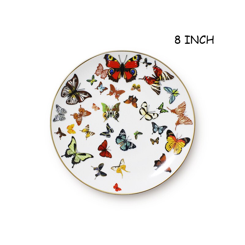 Keramik Tablett Steak Flach Gericht Gold Rand Geschirr Schmetterling Reinem Weiß Geschirr Kuchen Platte Haus Esstisch Knochen China Platte: 8 Zoll Platte