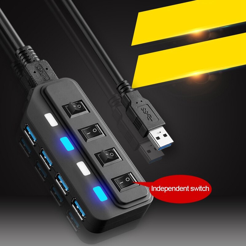 USB Hub 3.0 Splitter,4 Port USB Data Hub with Individual LED Lit Power Switches for Computers