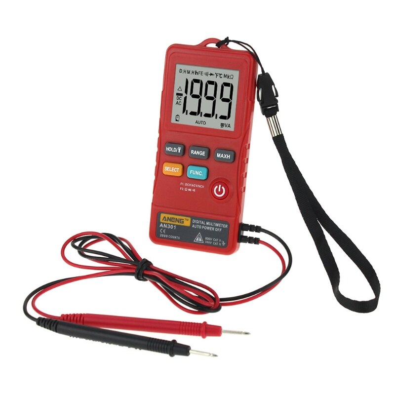 AN301 Mini Digital Multimeter AC DC Voltmeter Voltage Resistance Meter with LED: red