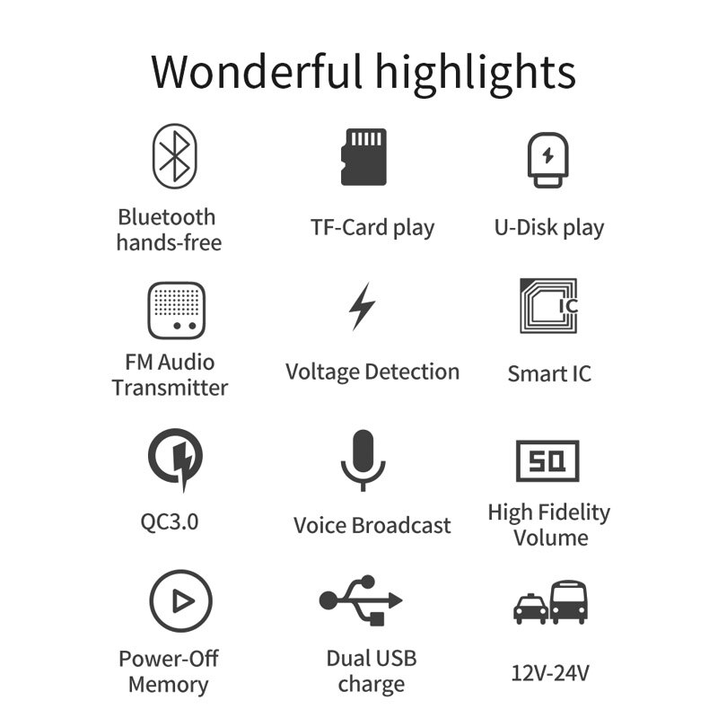 JaJaBor FM Sender Bluetooth 5,0 Auto Bausatz Freisprechen Wiress Stereo A2DP Musik Spielen QC 3,0 schnell aufladen Auto Ladegerät