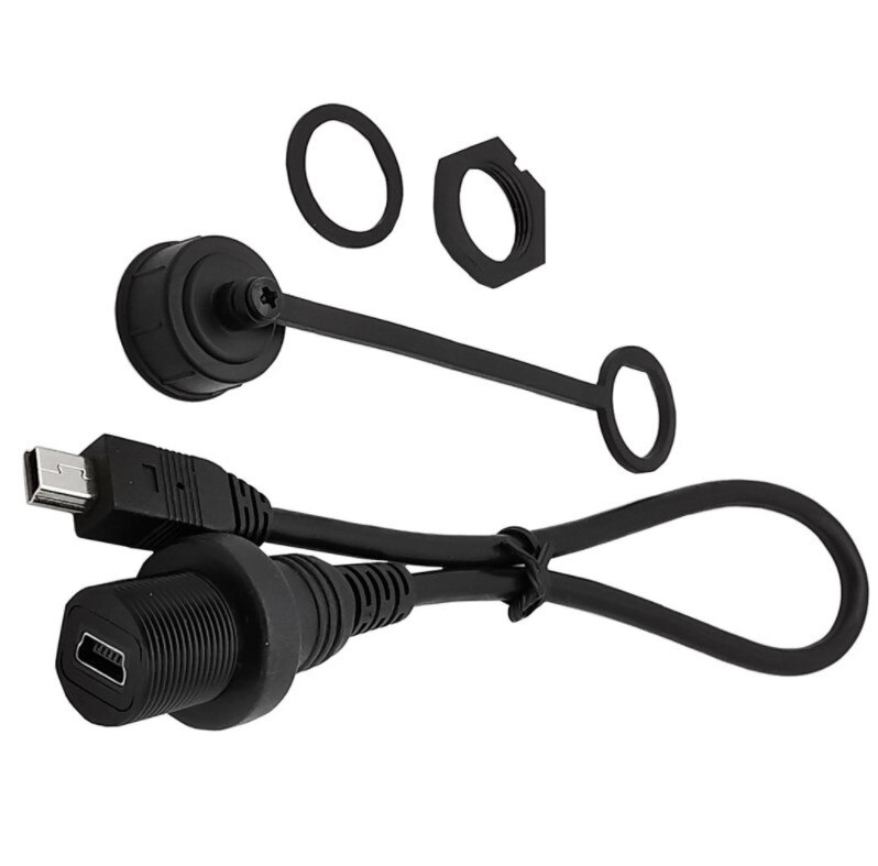 30Cm Mini Usb 2.0 IP67 Waterdichte Kabel, mini-Usb 5pin Ip 67 Man-vrouw Panel Mount Water Proof Connector Verlengsnoer: 0.3m / Straight