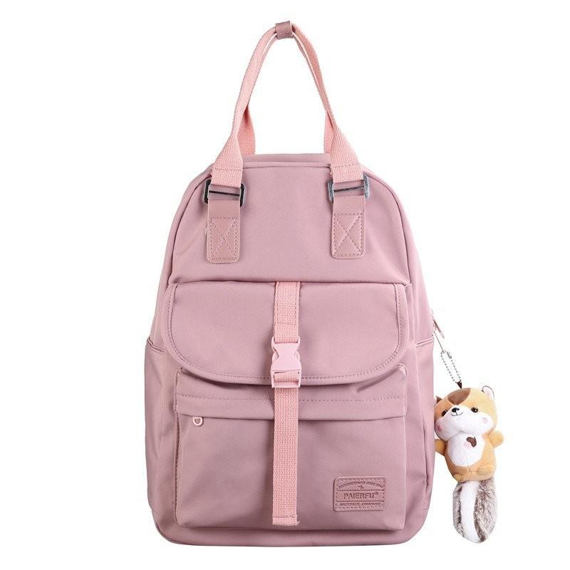 Nylon Wasserdichte Frauen Rucksack Kawaii schule taschen für Teenager mädchen Mit Niedlichen anhänger: Rosa / mit Anhänger