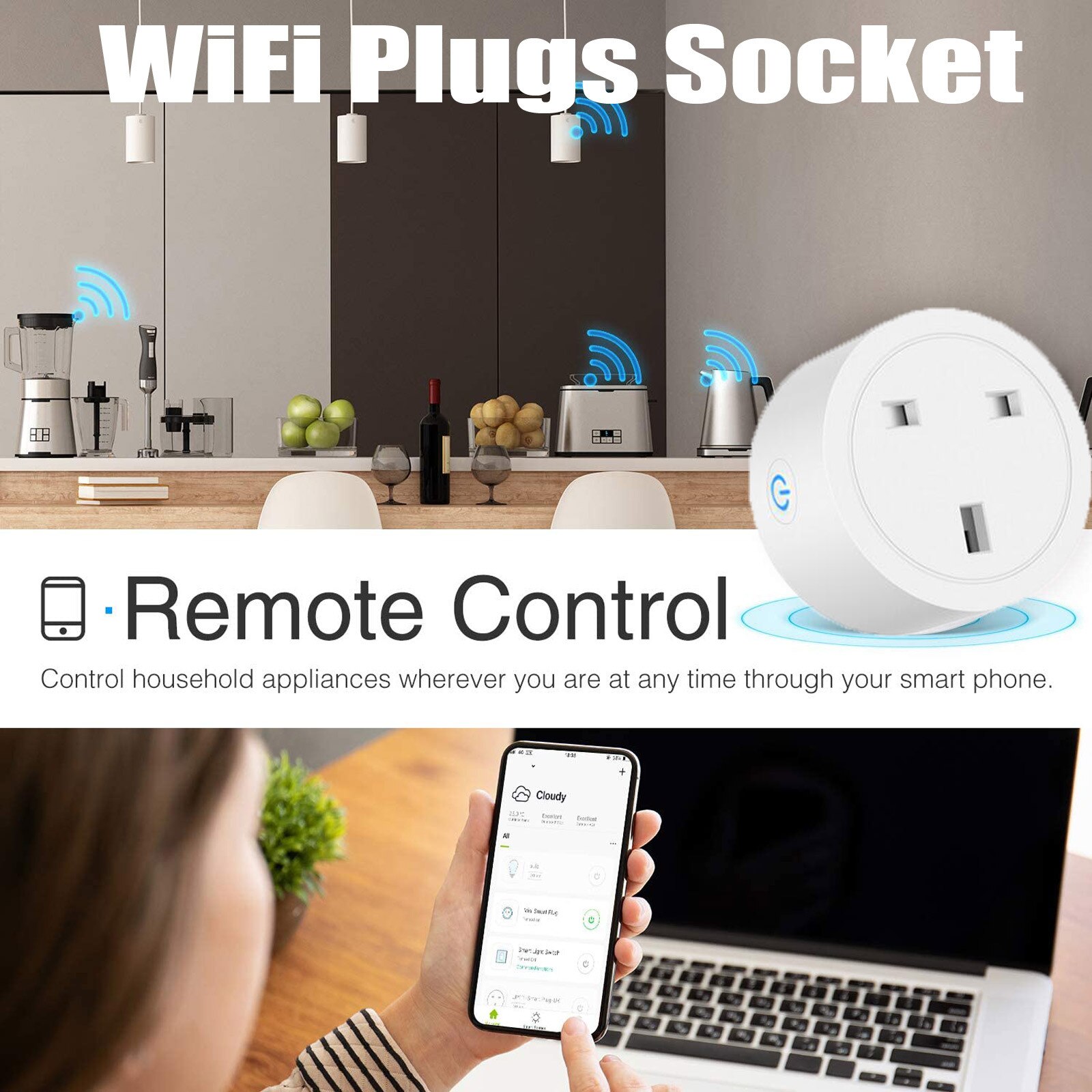 WIFI Plugs Socket Work Outlets Remote Control Timer Function Energy Monitoring Adaptor Wireless Remote Voice Control Power