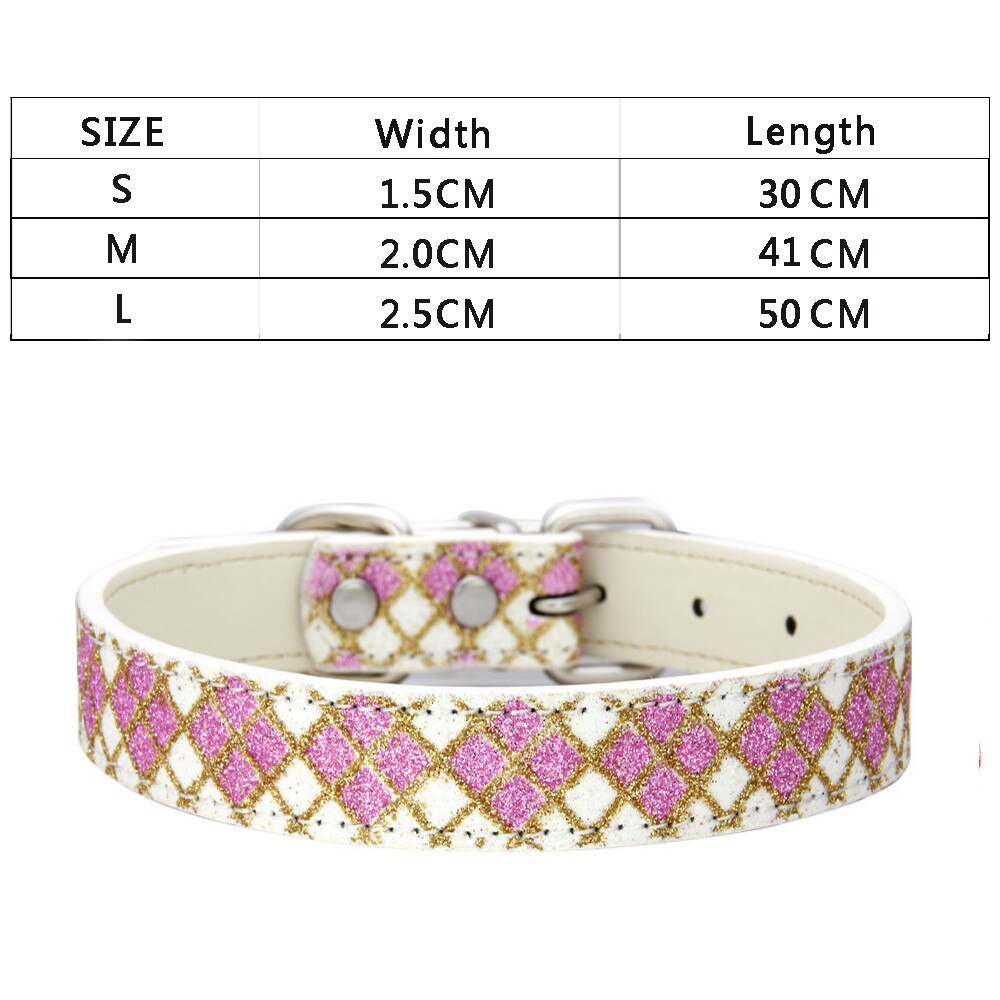 Hundehalsbånd til små store hunde pu læder hundehalsbånd justerbart plaid rhinestone halsbånd til hunde tilbehør kæledyr produkter hvalp: Lilla / L 2.5 x 50cm