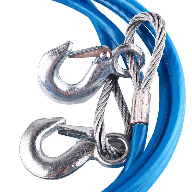 Heavy Duty Tow Ropes 4M 5 Tons Wire Cable High Strength Safety Hook Steel Wire Trailer Car Emergency Towing Rope