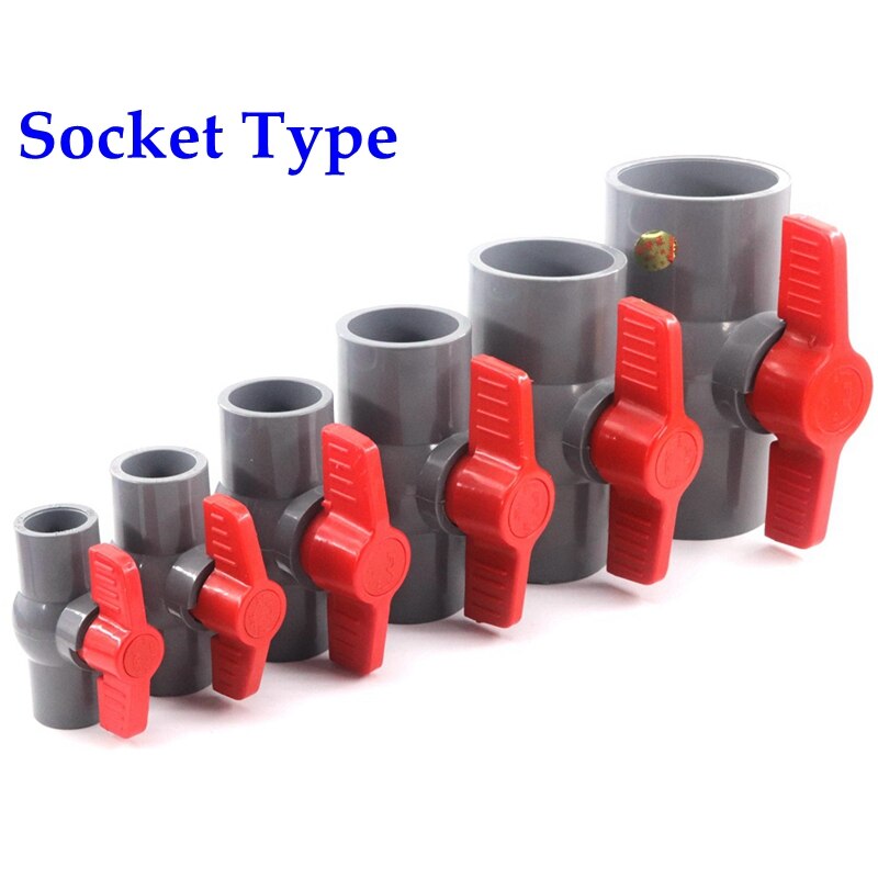 1pc 1/2"~2" Thread and Socket Type Grey PVC Ball Valve Garden Irrigation Fittings Aquarium Fish Tank Switch Water Valve