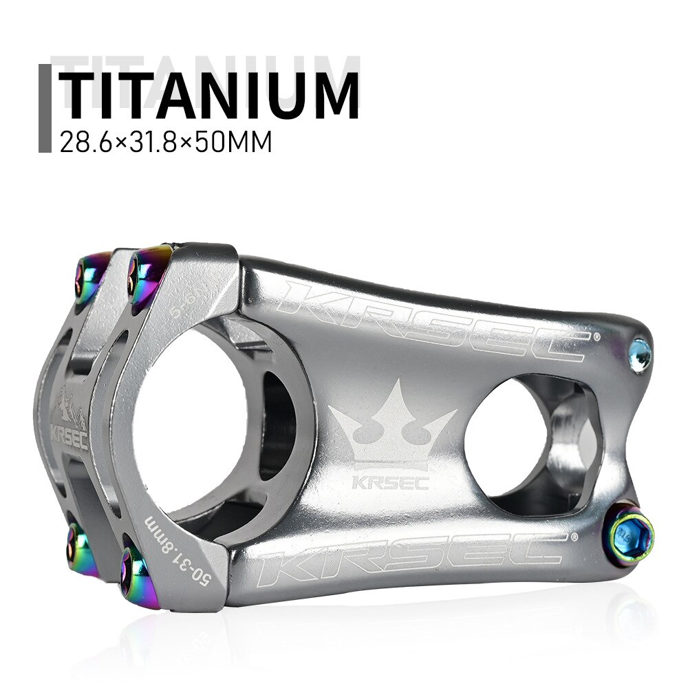 KRSEC bicycle stem mtb stem ultra-light CNC hollow aluminum alloy short stem DH/FR/XC/AM 31.8*28.5*50mm riser bicycle parts: full Titanium