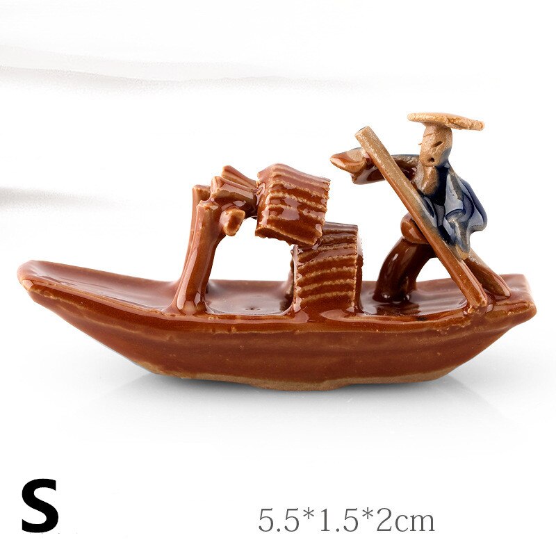 Small Ceramic Fishing Boat Fishman Figurine Craft Landscape Aquarium Fish Tank Garden Pot Plant Fairy Chinoiserie Decor Ornament: S