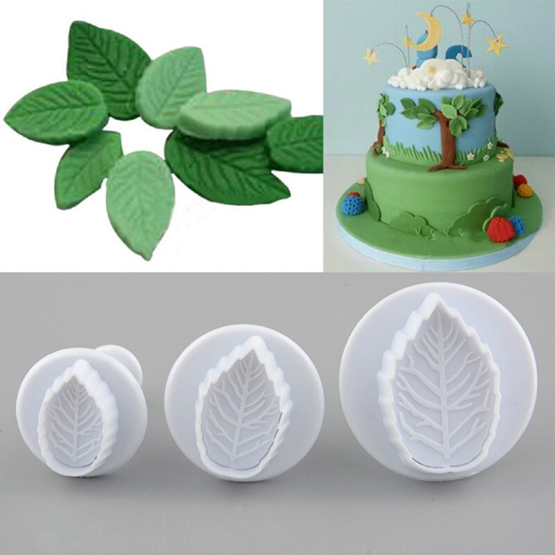 3 Stks/set Cake Rose Leaf Plunger Fondant Decorating Sugar Craft Mold Cookie Biscuit Cutter Cake Decorating Gebak Cake Gereedschap: Default Title