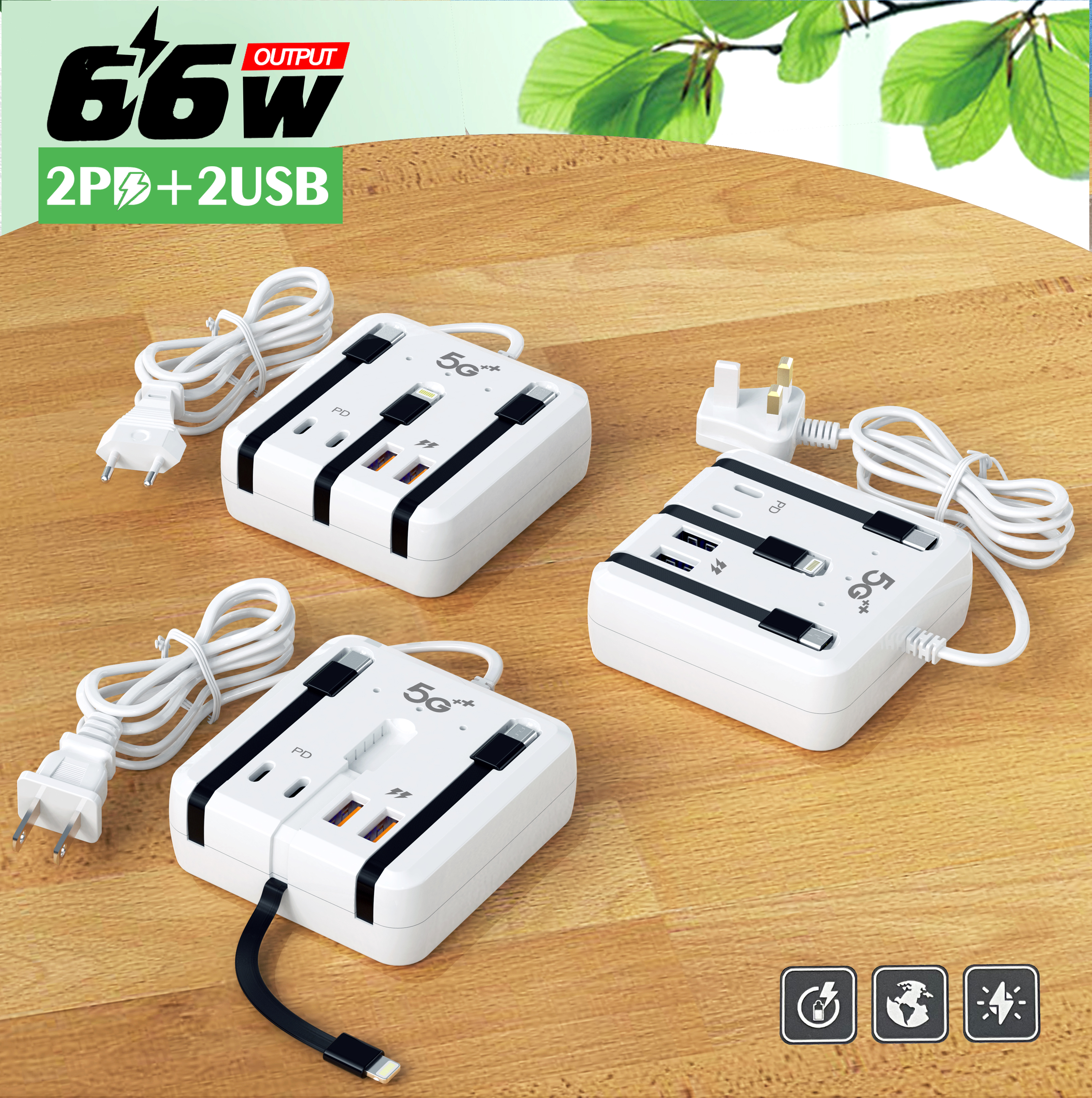 Cargador USB C PD de 4 puertos, estación de carga rápida, tira de alimentación divisora con Cables de carga, adaptador de concentrador USB tipo C, cargadores rápidos