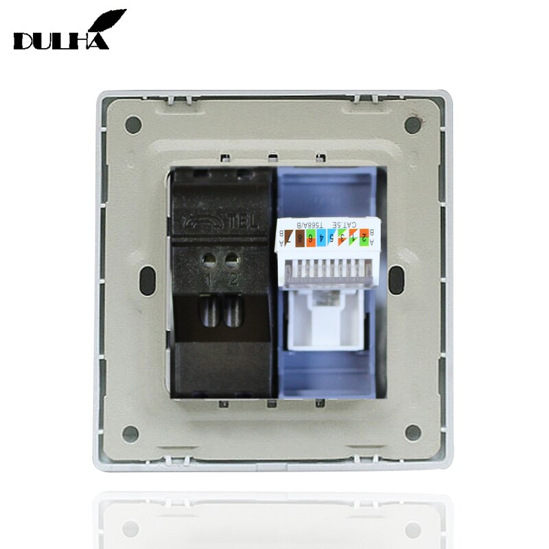 Telephone And Computer Ethernet Wall Socket Luxury Satin Metal Panel RJ45 CAT5 Data Network Jack + RJ11 TEL Electrical Outlet