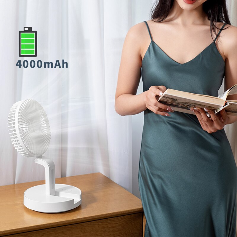USB Folding Rechargeable Desk Fan Wall-mounted Cooling Air Conditioner 3 Speed Auto Rotate Strong Wind with Night Light for Home