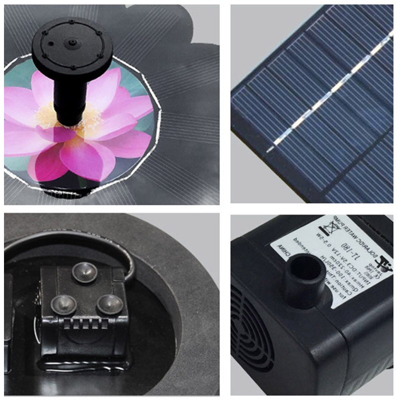 Mini-fontein op zonne-energie, drijvende tuinfontein, lotusbloemfontein, zonne-waterpomp, binnenplaats, zwembadaccessoires
