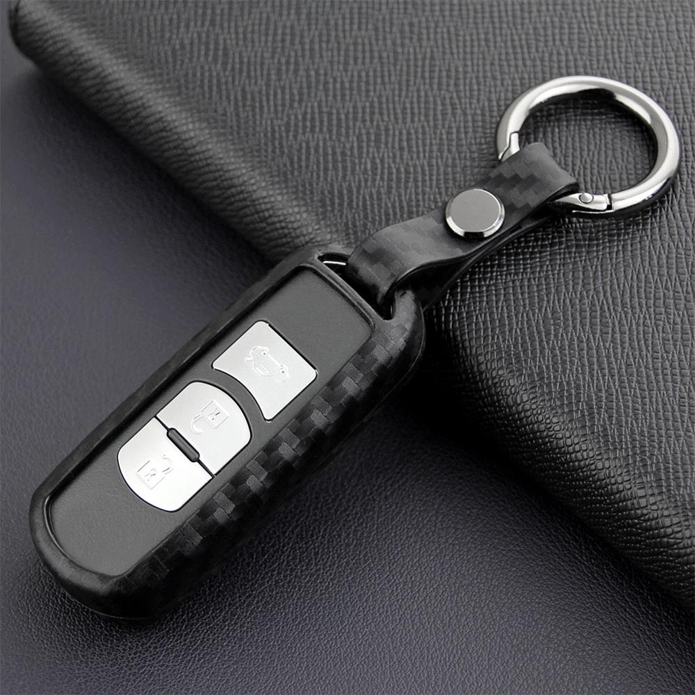 Carbon Fiber Key Fob Chain Protective Case Cover Accessories Fit For Mazda 3 6 CX3 CX5 CX9 MX5