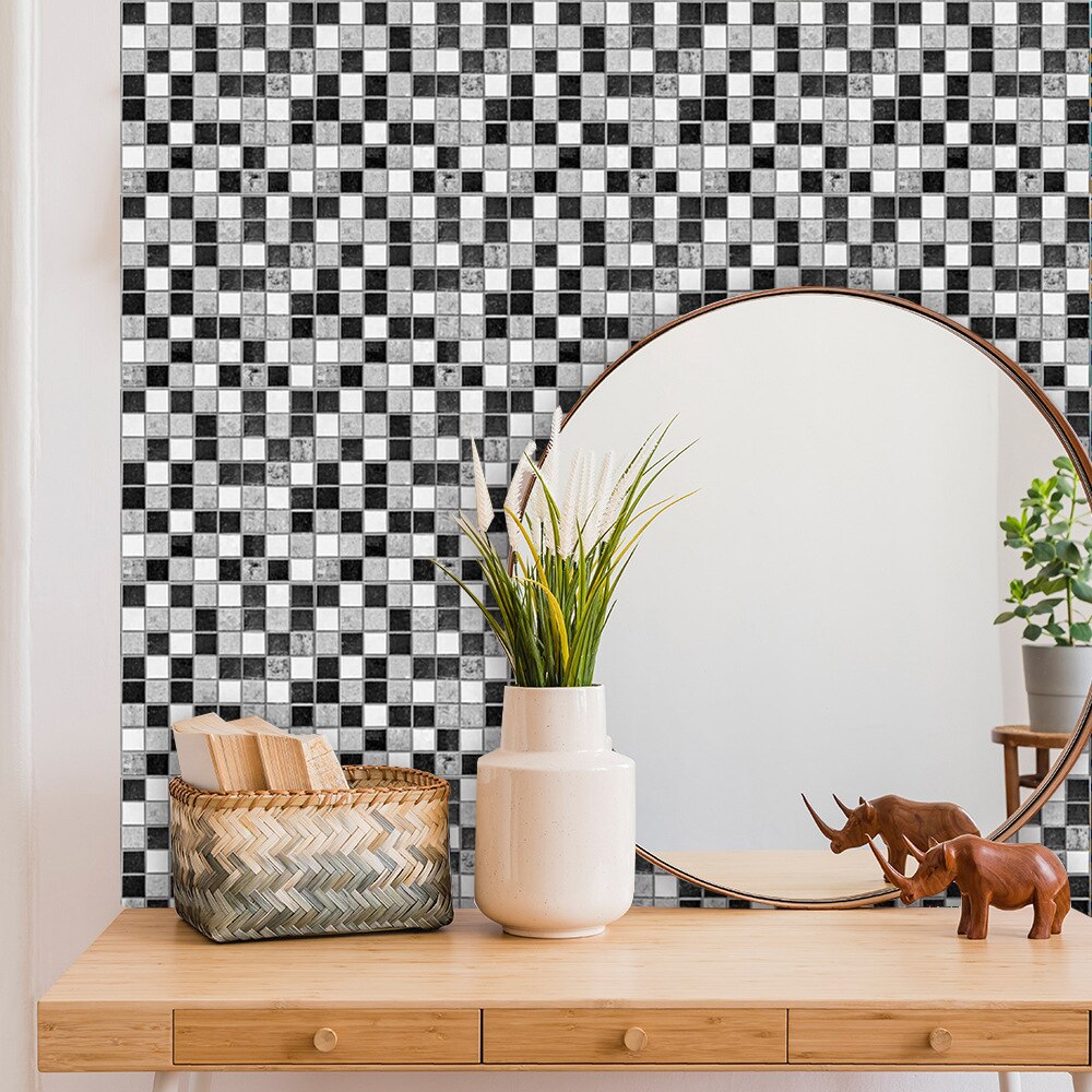 Black and White Gray Marble Mosaic Frosted Tiles Floor Wall Stickers Kitchen Home Renovation Wallpaper Non-slip Art Wall Decals