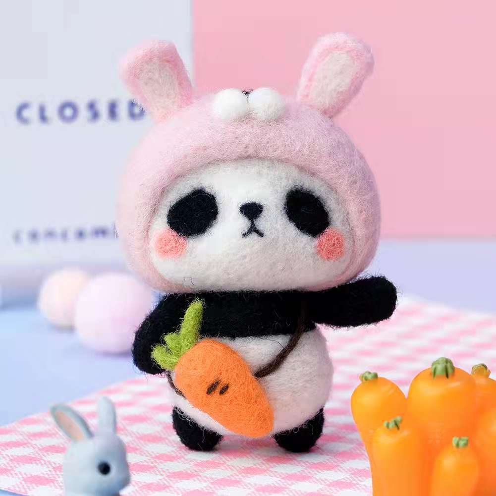 Juguete semiterminado de fieltro de lana de Panda, accesorios para muñecas DIY, aguja de fieltro de lana, conjunto de agujas de tejer, accesorios de artesanía de Navidad: Panda Rabbit