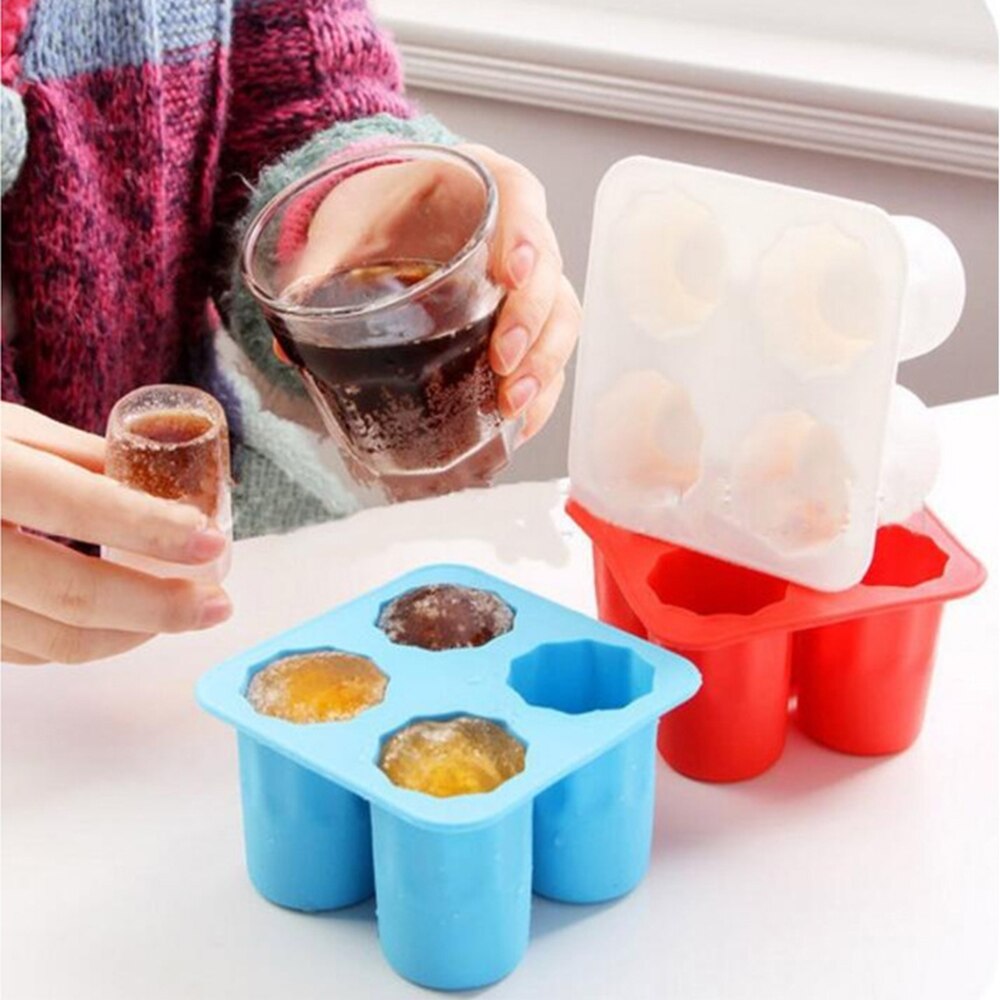 4 Cup Shape Silicone Ice Cube Mold Shot Glass Ice Mould Ice Cube Tray Summer Bar Party Beer Ice Cocktail Cold Drinking Tool