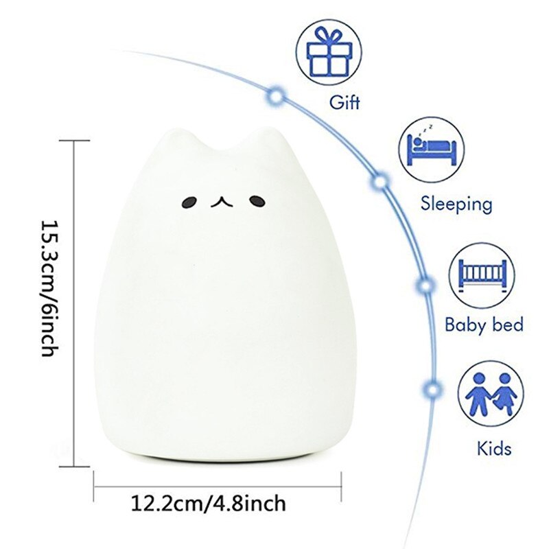 Led färgglad nattlampa djur katt silikon mjuk tecknad baby barn barnkammare lampa för barn leksak