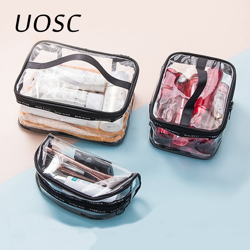 UOSC Women Transparent Cosmetic Bag Zipper Travel Make Up Case Makeup Beauty Organizer Storage Pouch Toiletry Wash Bath Bag