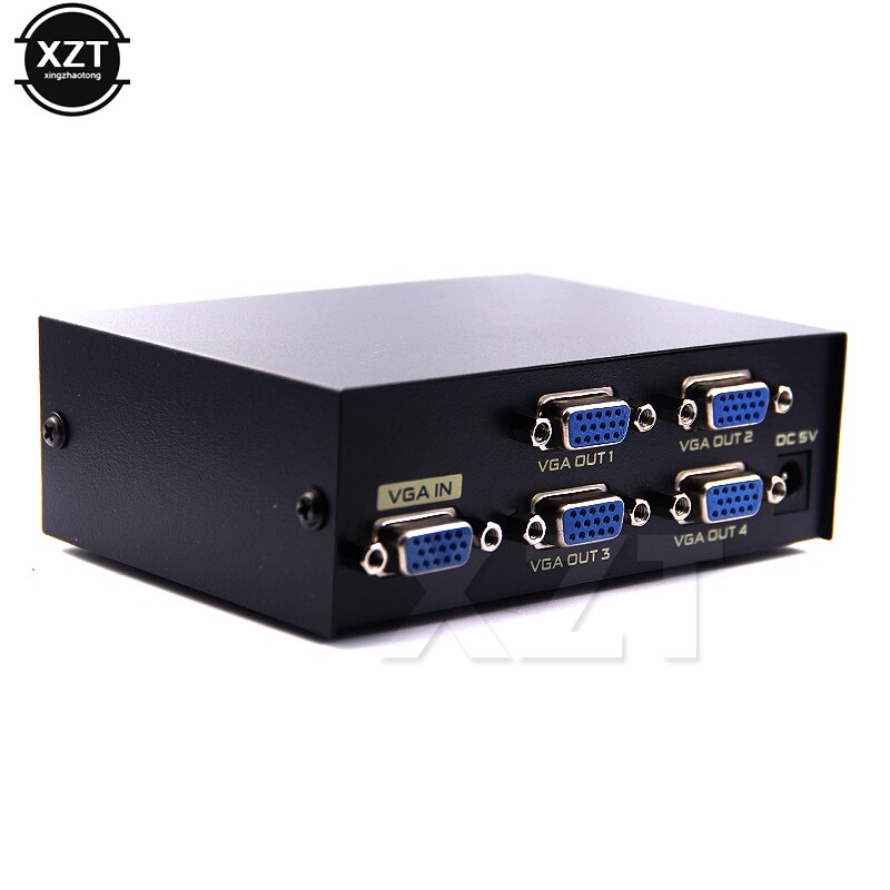 4 Port Vga Splitter 1X4 1 Naar 4 Poorten Vga Video Hd Signaal Versterker 200Mhz Ondersteuning 1920X1440 Met Power Voor Vga Adpater