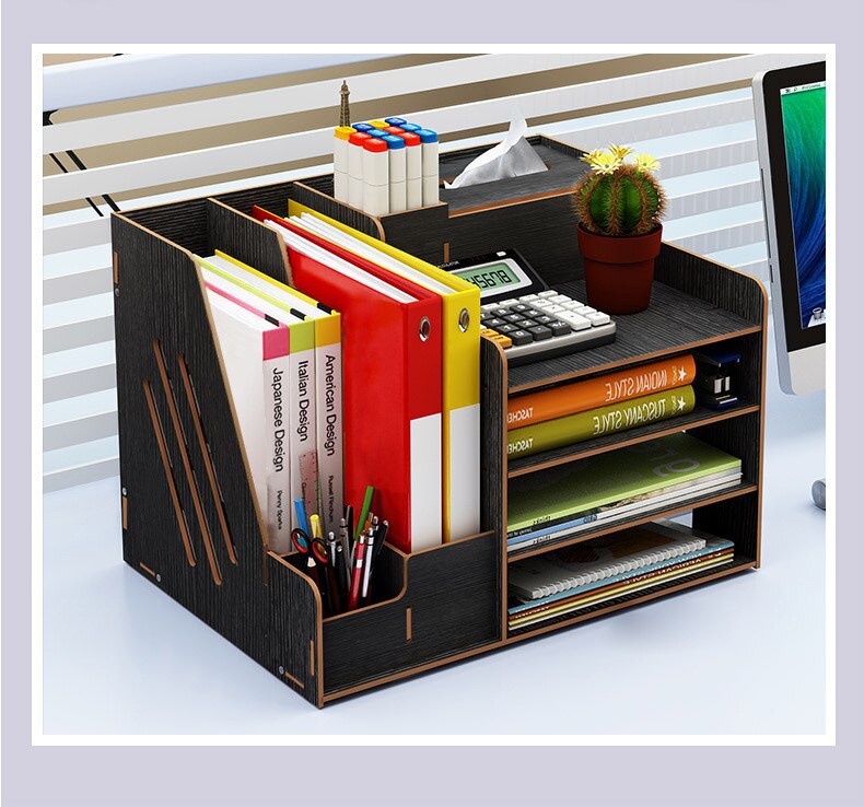 neue Büro Dokument Regal Diy Holz Ordner Schreibtisch Lagerung Und Sortierung Kasten Lagerung Kasten/buch Regal/dokument Regal: Schwarz