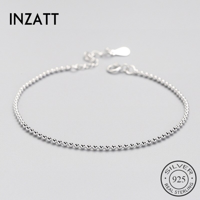 INZATT Classic Real925 Sterling Silver Bead Bracelet For Women Geometric Summer Metal Chain Jewelry Birthday Bijoux