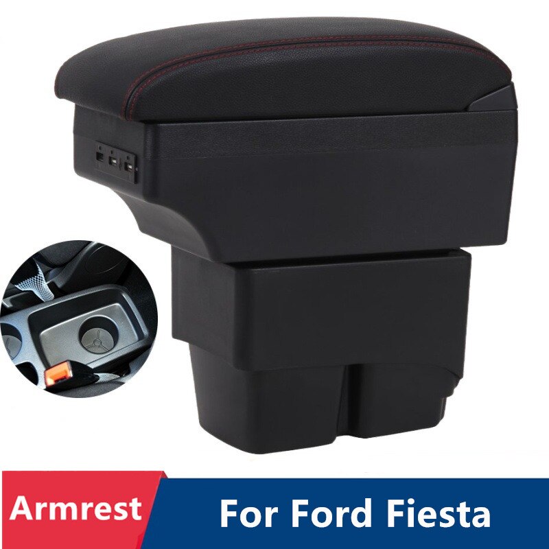Armrest Box for Ford Fiesta Kaptur Leather Arm Rest Center Console Storage USB Car Accessory