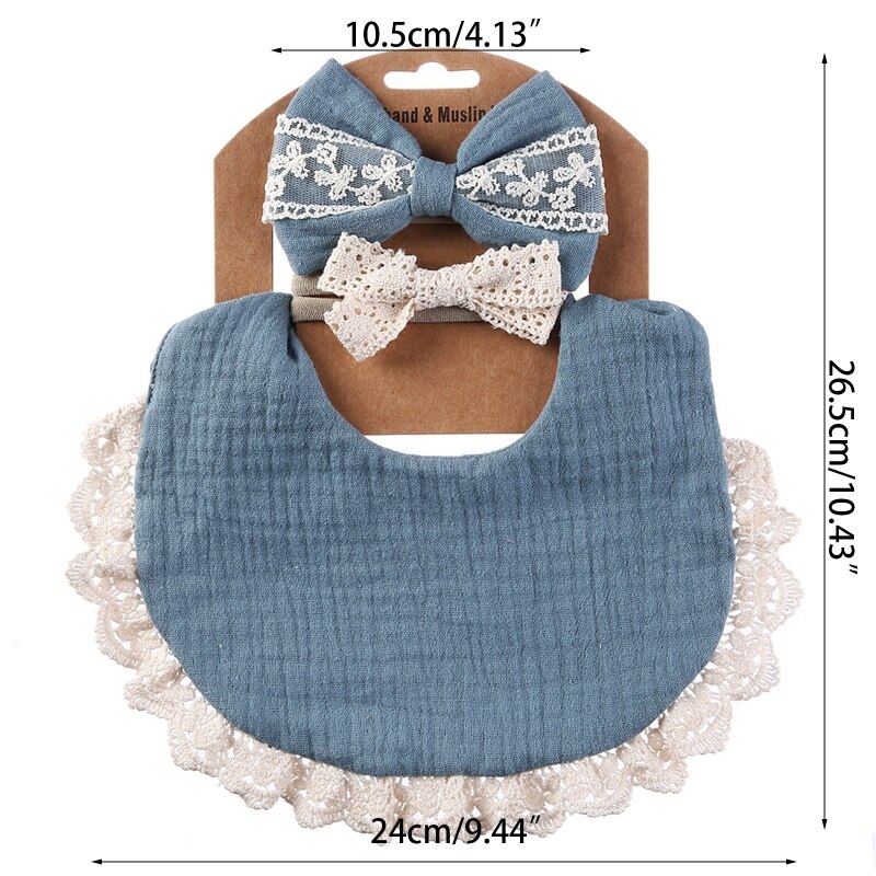 Baby Feeding Drool Bib Lace Headband Set Soft Cotton Saliva Towel Bandana Burp Cloth Hair Band for Newborn Toddler