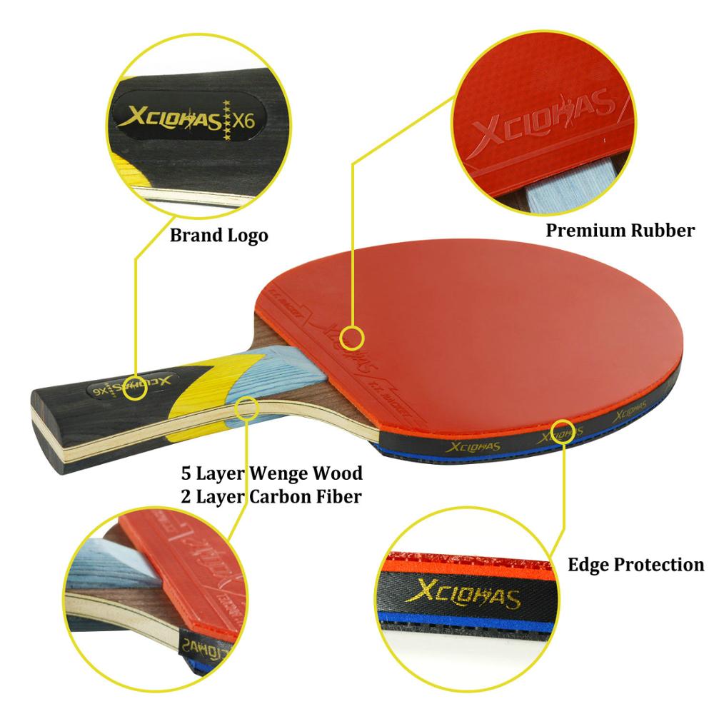 Xc lohas krachtige wenge houten tafeltennis rackets set 6 sterren pingpongbatjes met polyester rits tas