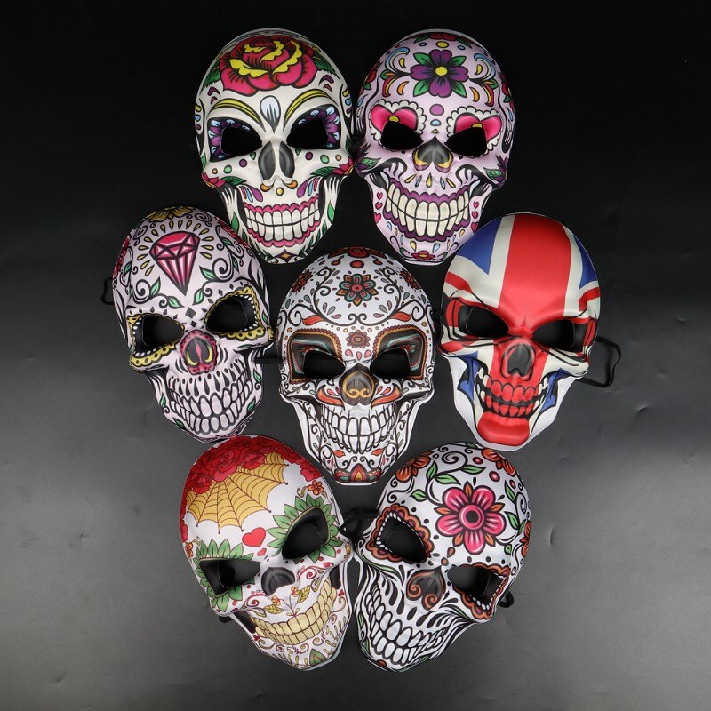 7 Type Halloween mexicain jour de la mort crâne imprimer doux masques hommes mascarade barre fête Cosplay accessoire avec ficelle élastique