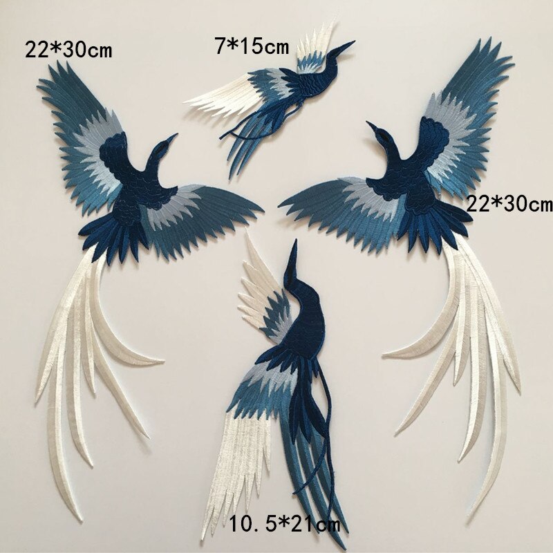 Pegatinas de tela para bordado de aves, pegatinas de parche azul de phoenix, decoración de ropa, accesorios cheongsam, planchado adhesivo artesanal: blue