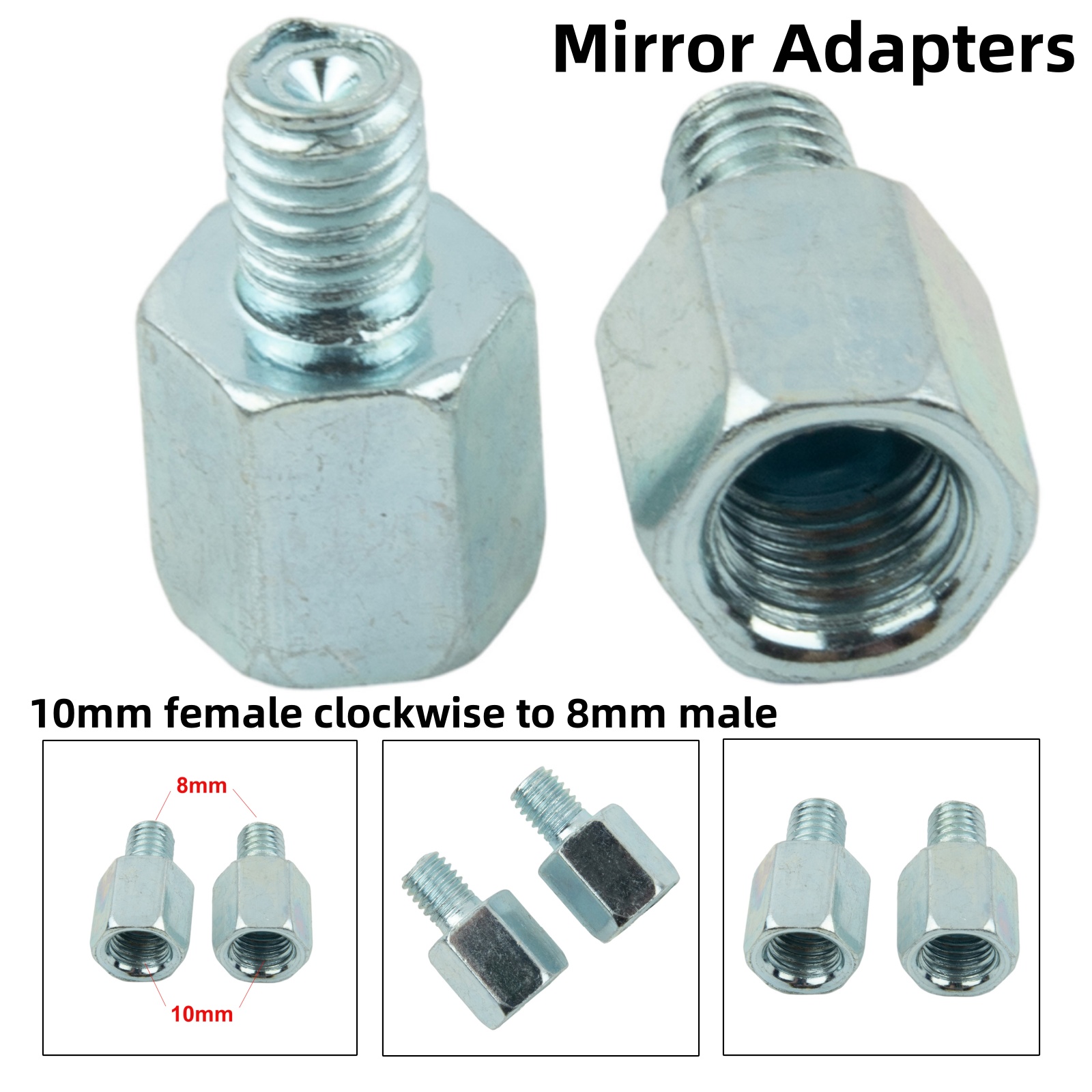 2 Stuks Spiegel Adapters 10Mm Tot 8Mm Motorfiets Scooter 10Mm Vrouwelijke Met De Klok Mee Tot 8Mm Mannelijke Spiegel Adapters