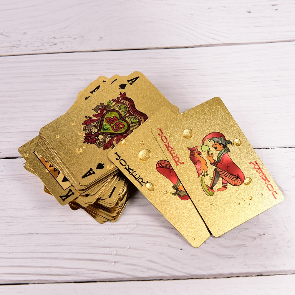 1 Set High-grade Gold Foil Plated Poker Card Family Meet Games Gold Foil Playing Cards Texas Hold'em Poker Funny