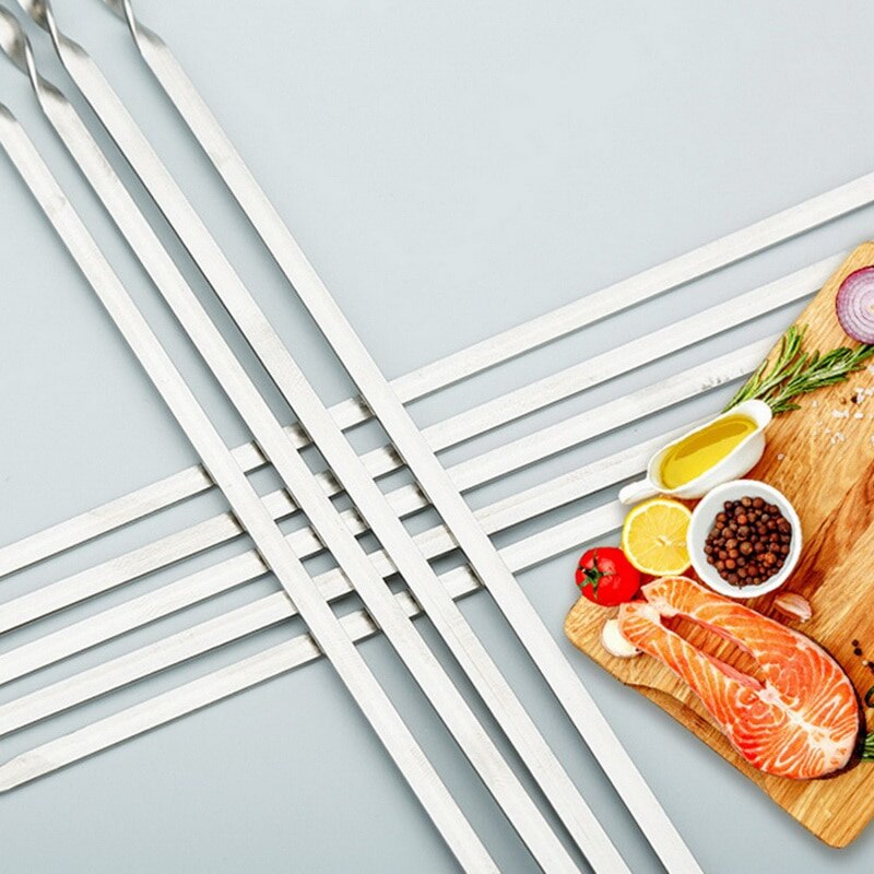 Rustfrit stål grillskilt fladt skilt rundskilt grillnål stål loddet lamspyd gennem spyd grillskilt