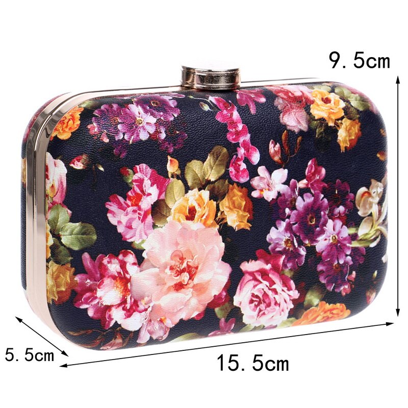 SEKUSA Gedrukt Bloemen Vrouwen Avondtassen Pu Mode Applicaties Chain Schouder Clutch Metalen Kleine Lady Wedding Party Avondtassen