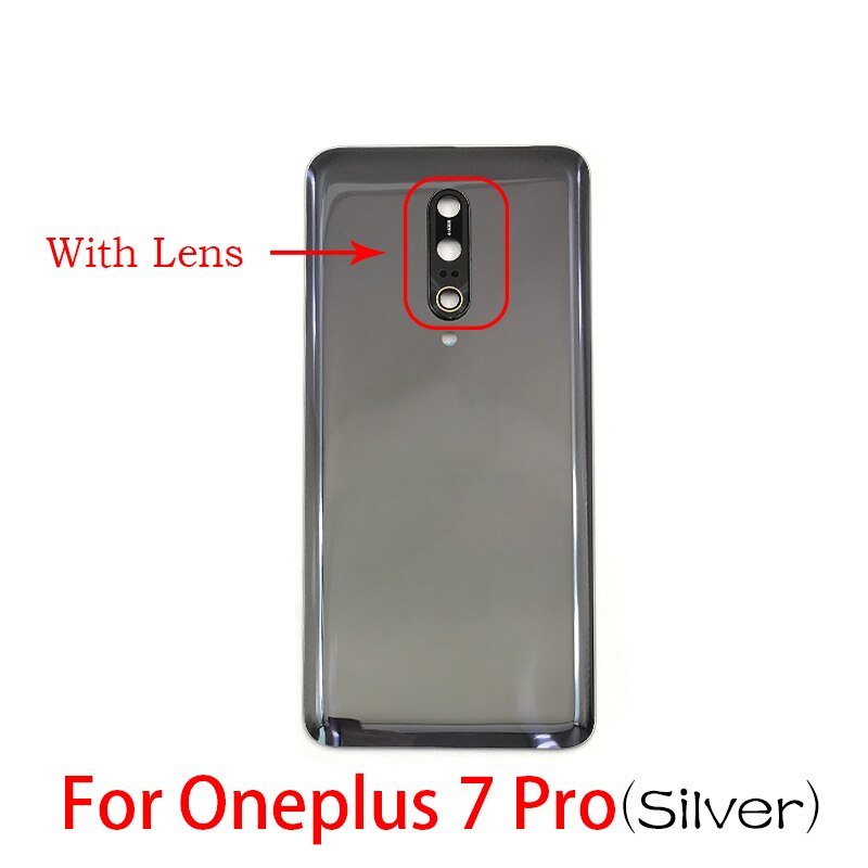 Back Battery Door Rear Housing Cover Case With Glass Camera Lens with Tape Replacement For Oneplus 7 Pro 7Pro: 7Pro Sliver With len