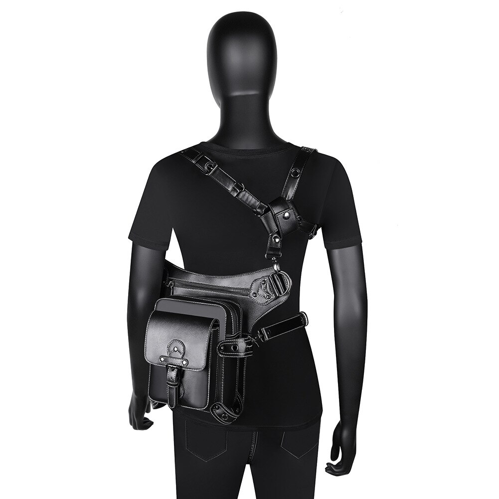 Steampunk Mannen Taille Zakken Gothic Punk Beenzak Motorcycle Hip Belt Pack Multifunctionele Goth Vrouwen Schouder Crossbody Bagpack