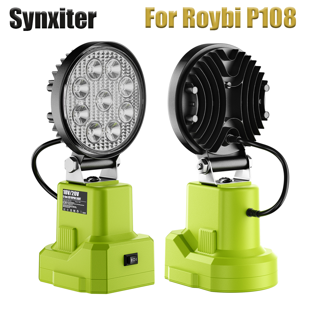 Sladdlös led-arbetslampa för ryobi 18v litiumbatteri  p107 p108 ficklampor sökarljus spotlight campinglampa