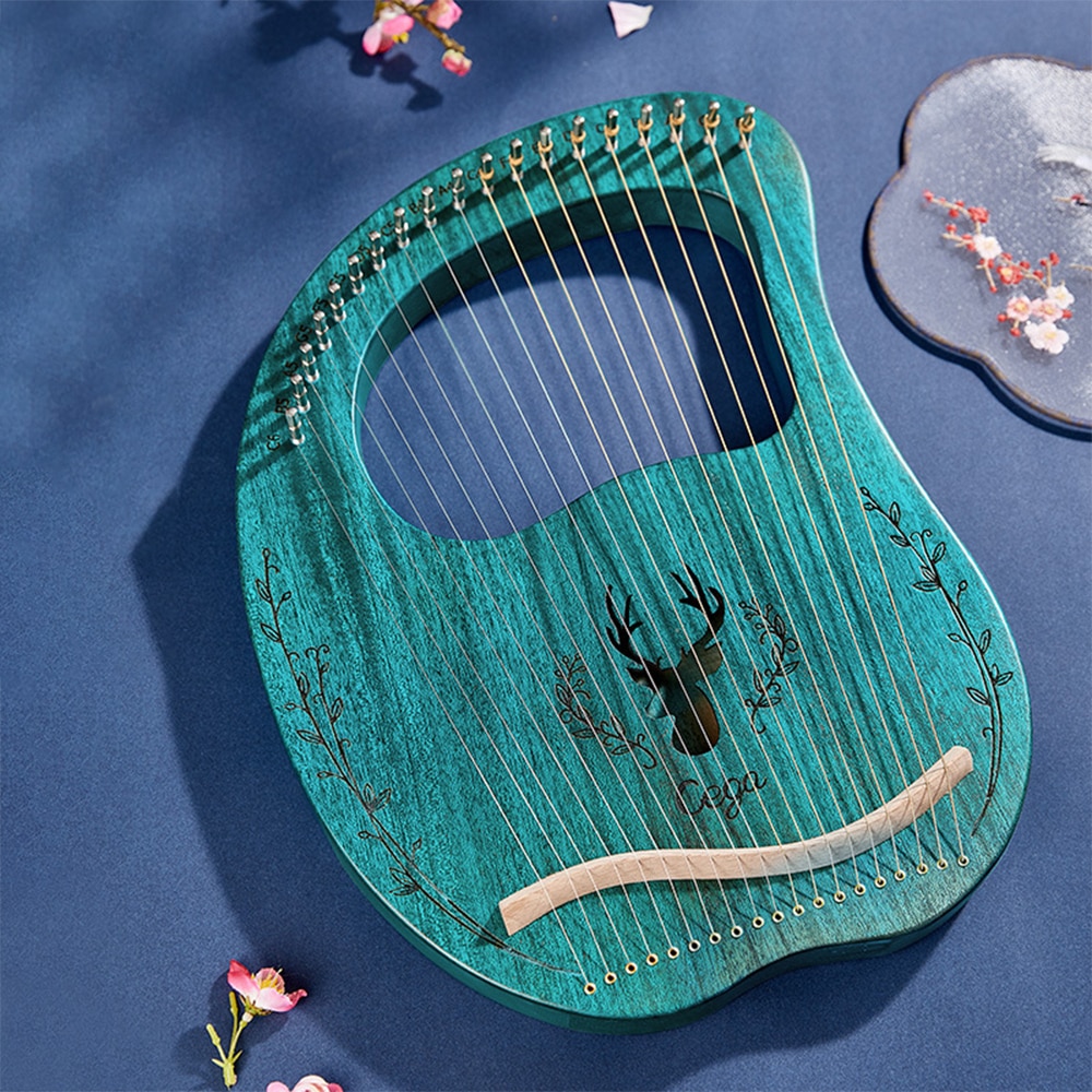 19 String Mahogany Lyre Harp Reindeer Solid Wood Harp For Begginer Portable Lyre Musical Instrument